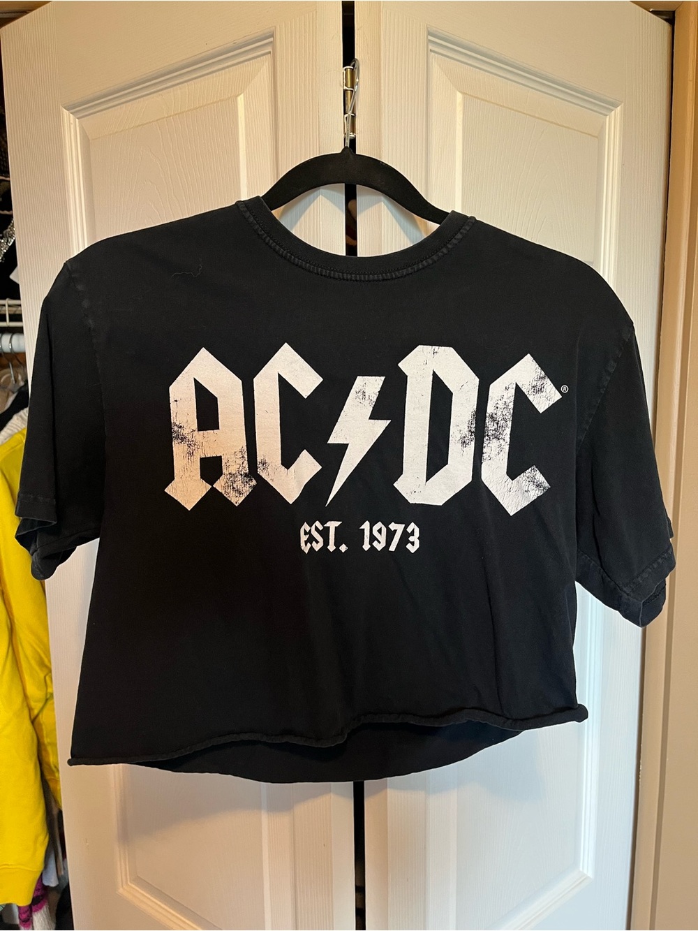 AC/DC Black Crop Band Tee with White Logo